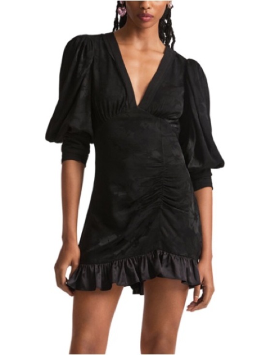 LoveShackFancy Dresses & Skirts - LoveShackFancy Revaline Black Puff-Sleeve V-Neck Mini Dress